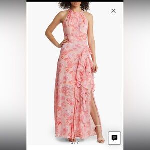 Eliza J Pink Floral Halter Ruffle Maxi Dress